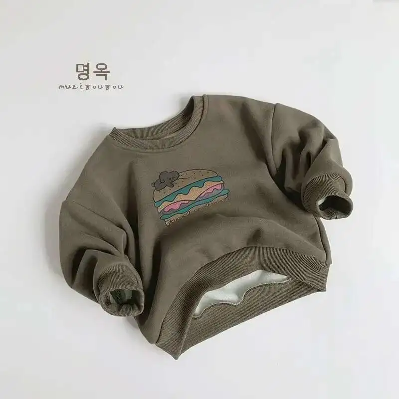 الخريف الشتاء الأطفال بلوزات 1-8Y الصبي الدافئة الصوف طباعة الكرتون البلوز القمم رياضية الكورية ملابس طفل صغير الاطفال الملابس