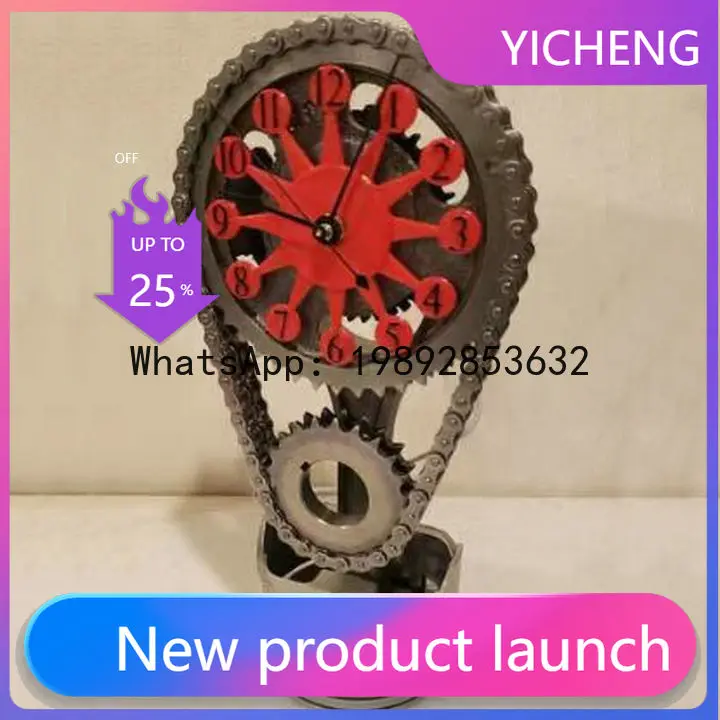 Desk clock - unique vintage chain & gear design - decorative clock & craft
