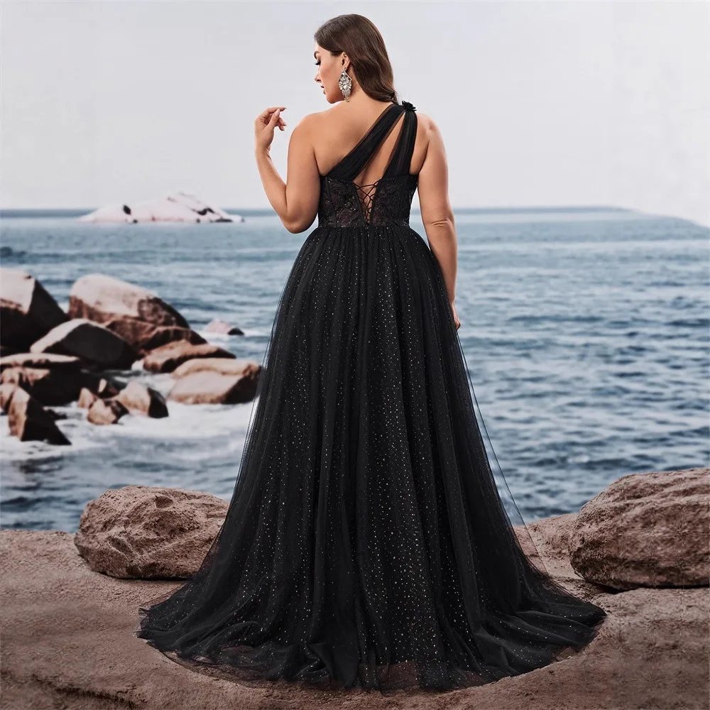 Middle East European plus Size Elegant Oblique Shoulder Cocktail Party Dinner Dress Luxury Split Bridesmaid Graduation Dress