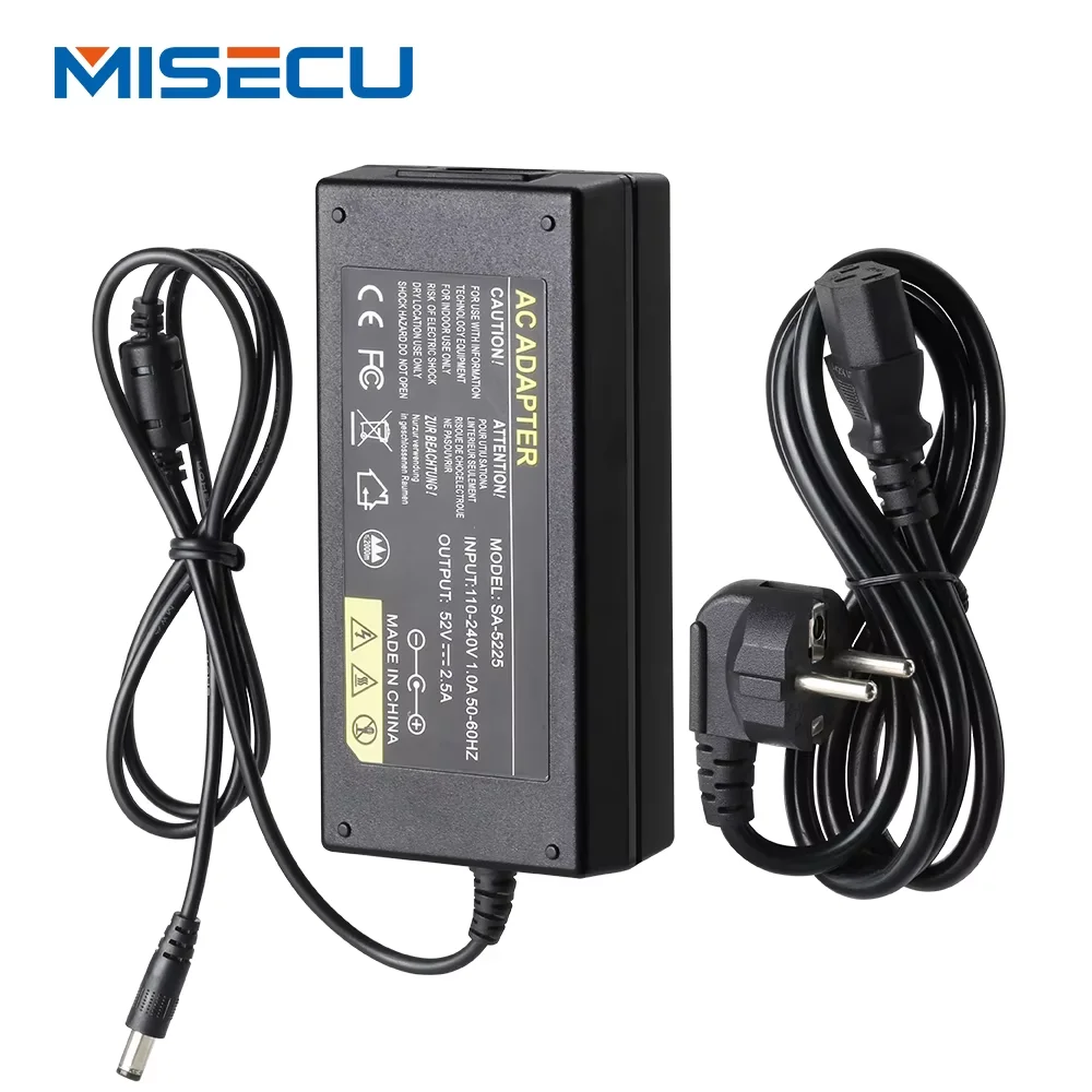 

MISECU 52V 2.5A DVR NVR Power Adapter AC 100-240V PoE Surveillance Recorder Power Supply Wall Charger 5.41mm EU/US/AU/UK Plug