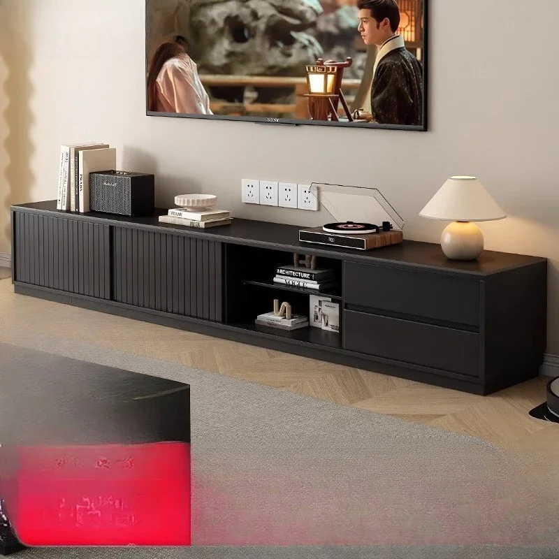 

Minimalist rock slab solid wood TV cabinet, floor-to-ceiling coffee table living room home modern light luxury high-end floor-to