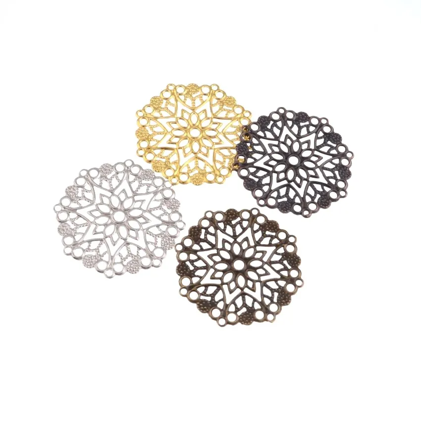 Retail 10Pcs Copper Tone Filigree Flower Wraps Connectors Metal Crafts Gift Decoration DIY Findings 35mm F0464