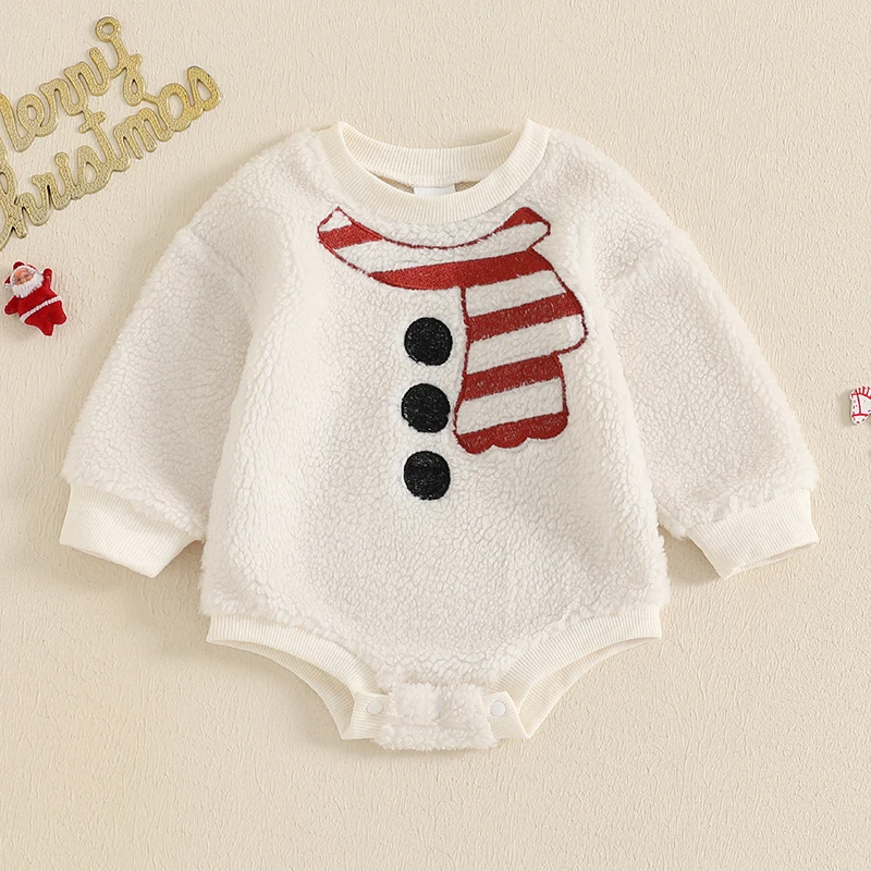 Baby Christmas Romper Long Sleeve Crew Neck Embroidery Scarf Winter Bodysuit Clothes for Girls Boys