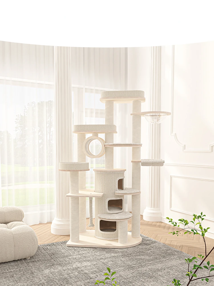 

Cat climbing frame, cat nest, cat tree, integrated large woodenframe, solid wood, multi-storey villa, sisal barrel,