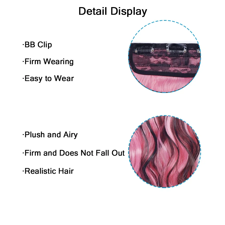 Water Wavy Clip in Hair Extension Synthetic Hair Highlight Silky Soft Natural Look with Invisible Lace Weft Hairpieces for Women