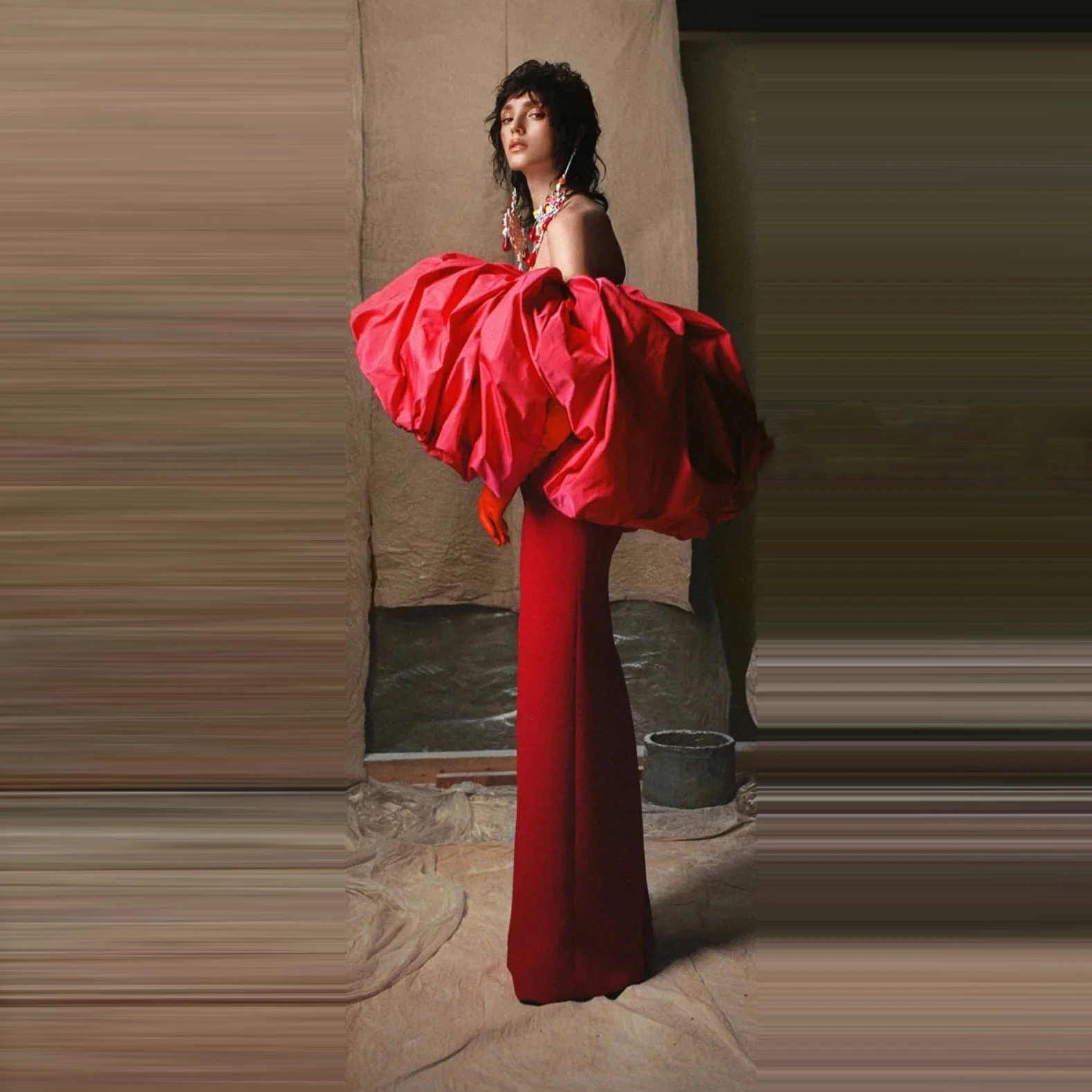 Special Occasion Formal Wear Prom Gowns Off The Shoulder Red Arabic Evening Gown Ruched Pleats Stretchy Maxi Dresses