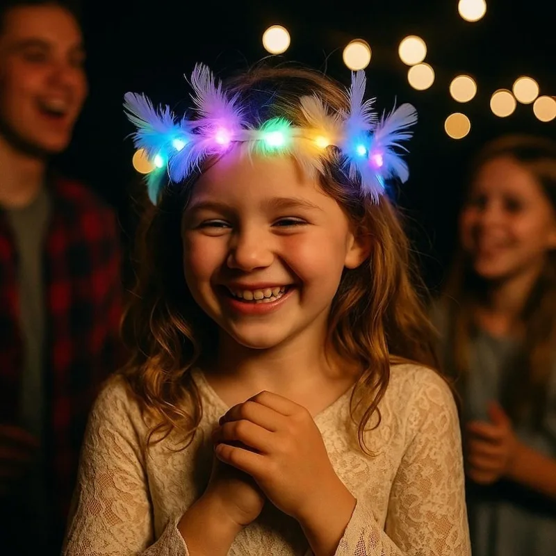 2pcs/Luminous Feather Wreath Headband-Glowing LED Crown for Festivals, Concerts&Night Celebrations.accesorios del cabello  niños