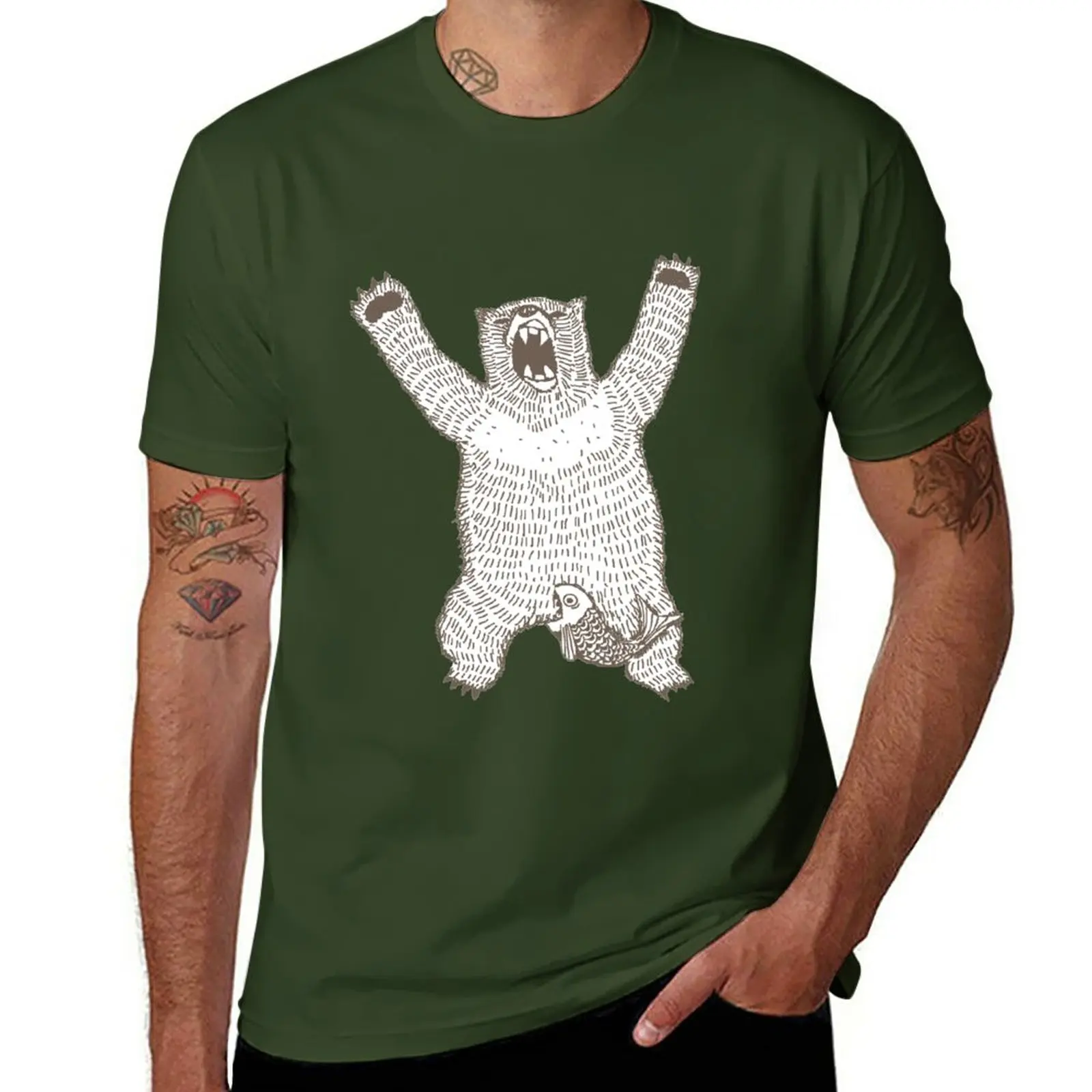 New Funny Roaring Bear T-Shirt Short t-shirt summer tops summer clothes mens t shirts pack