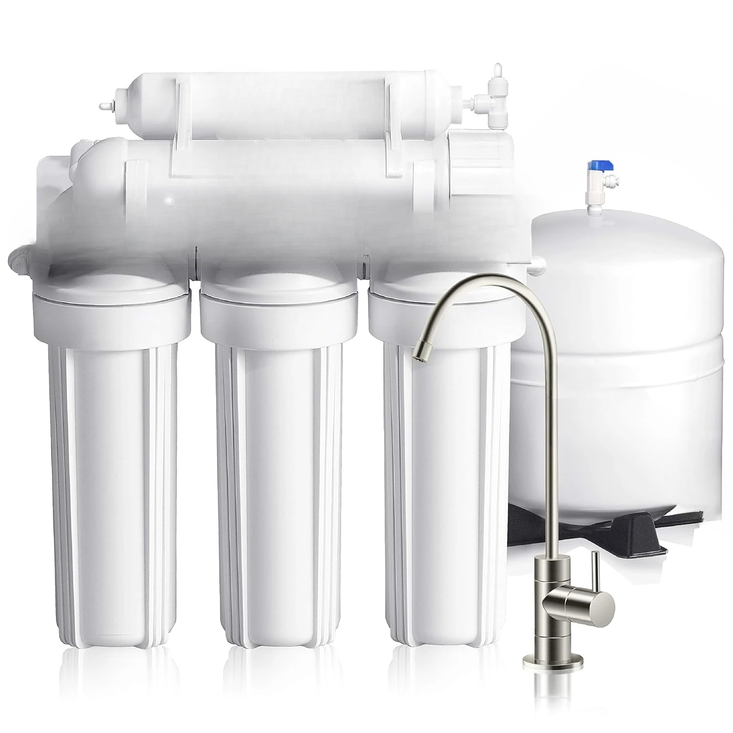 Filtration NSF Certified 5 Stage RO System with Faucet and Tank – Under Sink Water Plus 4 Filters – 50 GPD, 14 x 17 x 5, White