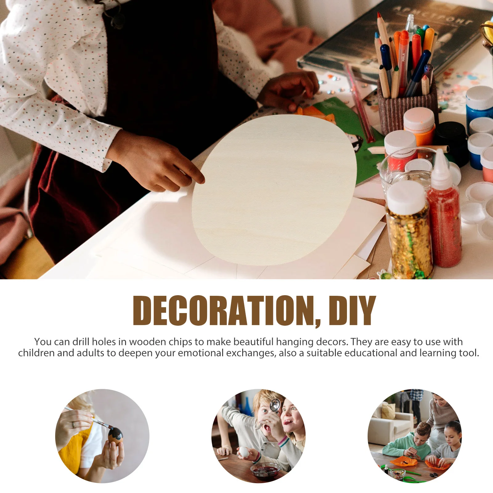 

10pcs Wooden Hanging Crafts Blank Unfinished Oval Wood Slices Diy Graffiti Material For Home Decor Adults Art Projects