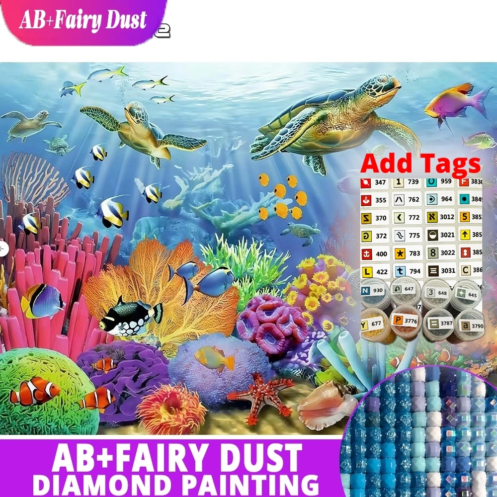 AB Fairy Dust Ocean Diamond Mosaic Coral Reef Tropical Fish Sea Turtle Full Square Round Painting Picture Embroidery Wall Art De