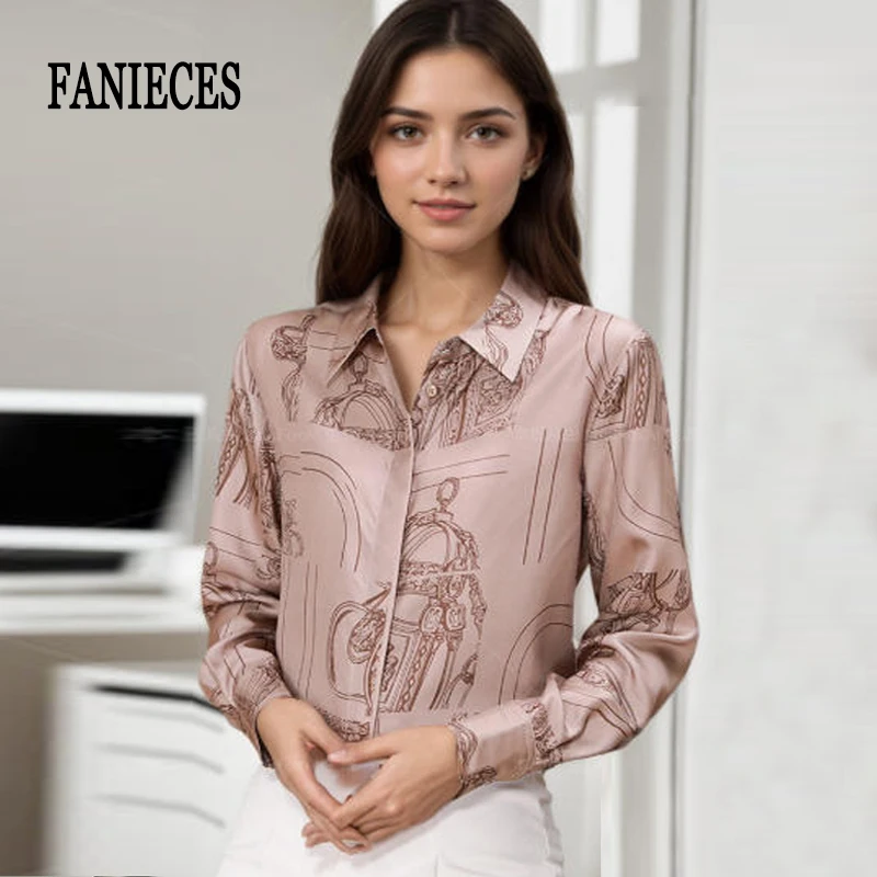 

2026 New Designer Luxury Vintage Women Shirt Long Sleeve Lapel Print Commute Casual All Match Elegant Blouse Tops Blusas одежда