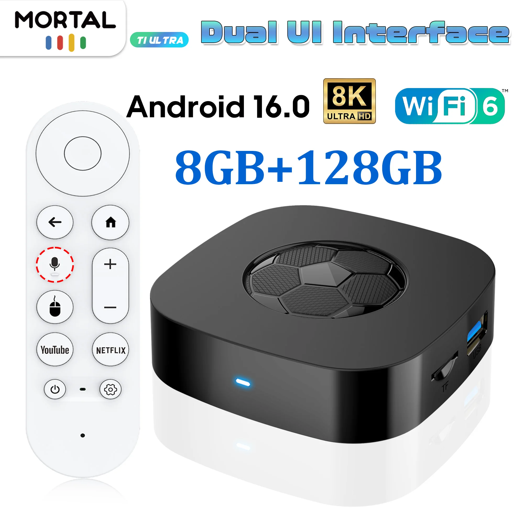 Nouvelle box TV intelligente 8K Ultra HD prenant en charge Wi-Fi 6, Android 16, Netflix et YouTube, fonctionnement fluide, télécommande vocale, T1 Ultra TV Box, cadeau