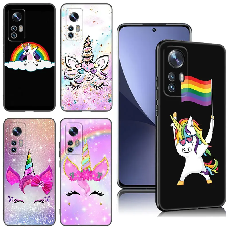 Pink Unicorn Rainbow Black Silicone Phone Case For Xiaomi Mi 9 SE 8 10 10T 11 12 13 Lite 9T 11T 12S 12T 13T 14 Pro 5G NE 11i 12X