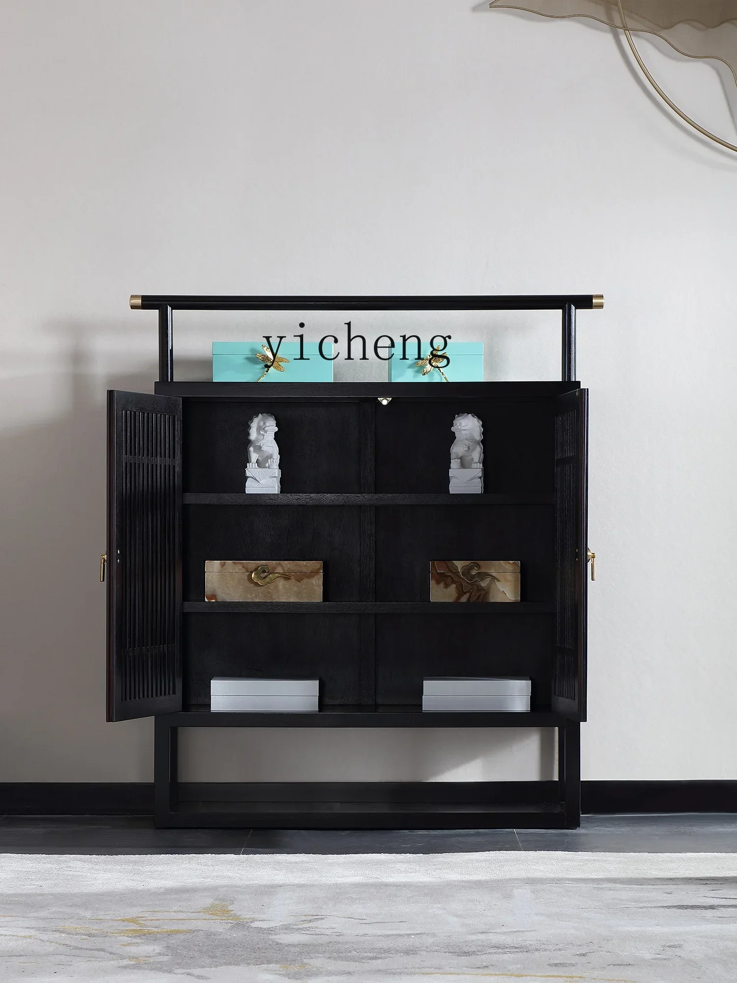 a2 modern new Chinese red sandalwood all solid wood shoe cabinet double door foyer cabinet storage side cabinet home decor