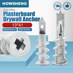 Howsheng 20 Stuks Zelfborende Gipsplaat Anker 13X41Mm Zinklegering Wandplug Voor Zelftappende Schroef