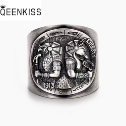 QEENKISS 925 Sterling Silver Vintage God Open Rings for Men Male Birthday Wedding Party Christmas Boyfriend Father Gifts RG7007