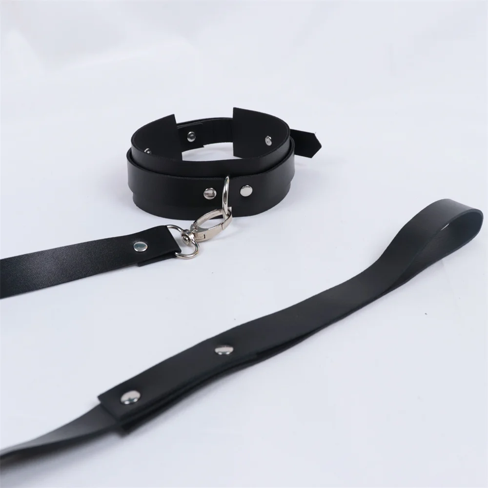 Exotic Accessories of Bdsm Slave Bondage Leather Collar with Leash Belt Choker Necklace Animal Pet Accessories Adjustable Black