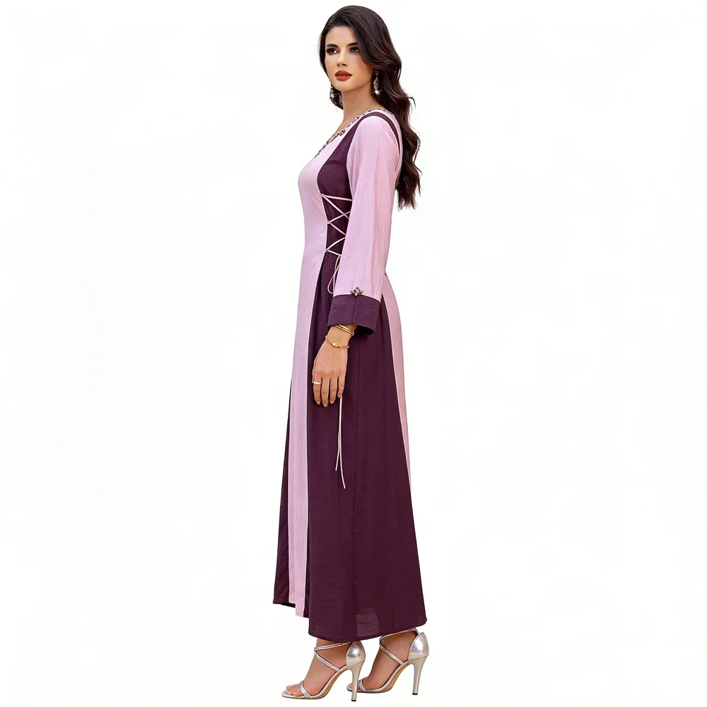

Muslim Women Diamonds Maxi Dress V-Neck Abaya Dubai Turkey Kaftan Ramadan Islam Clothing Morocco Caftan Arab Evening Party Gown