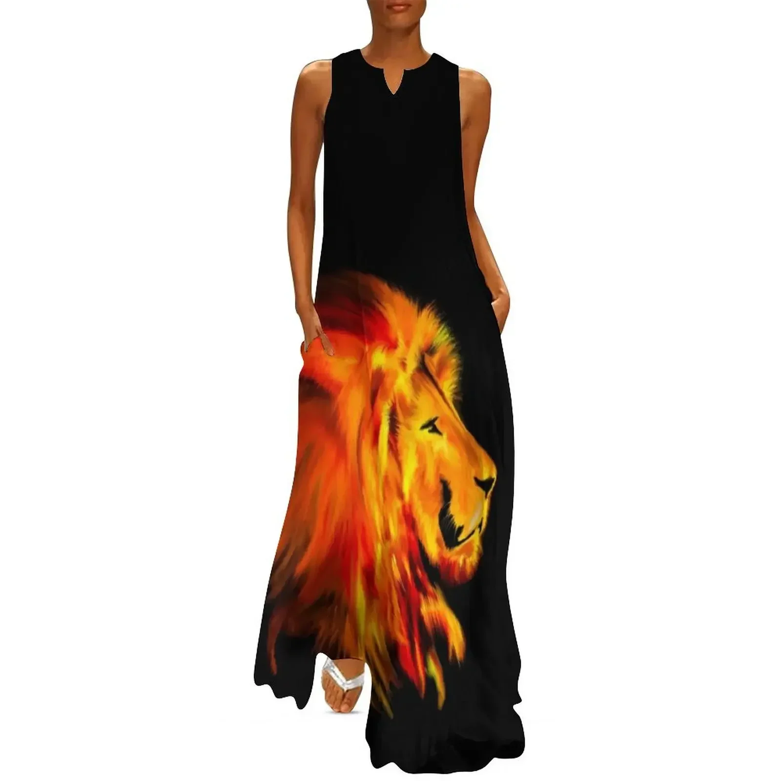 

Lions Fire Long Dress elegant dresses plus sizes Women's evening dress dresses for woman Dress vintage