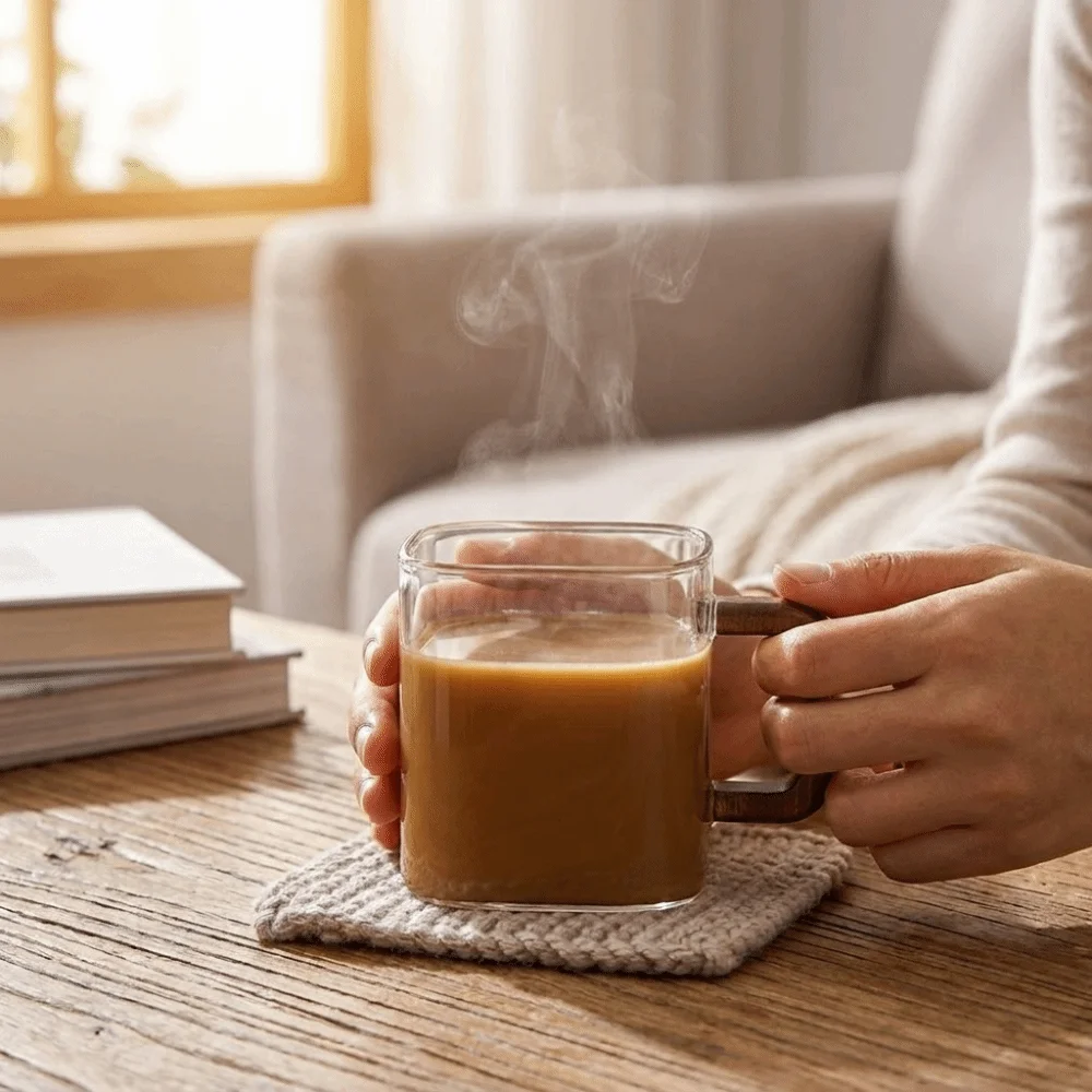 Practical Thicken Glass Coffee Mug Heat-resistant Square Teacup Wooden Handle Mini Espresso Cup Gift