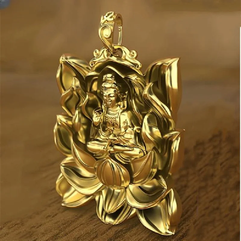 BOCAI-colgantes de plata de ley S999 para hombre y mujer, amuleto de loto, Avalokitesvara, Buda puro, joyería