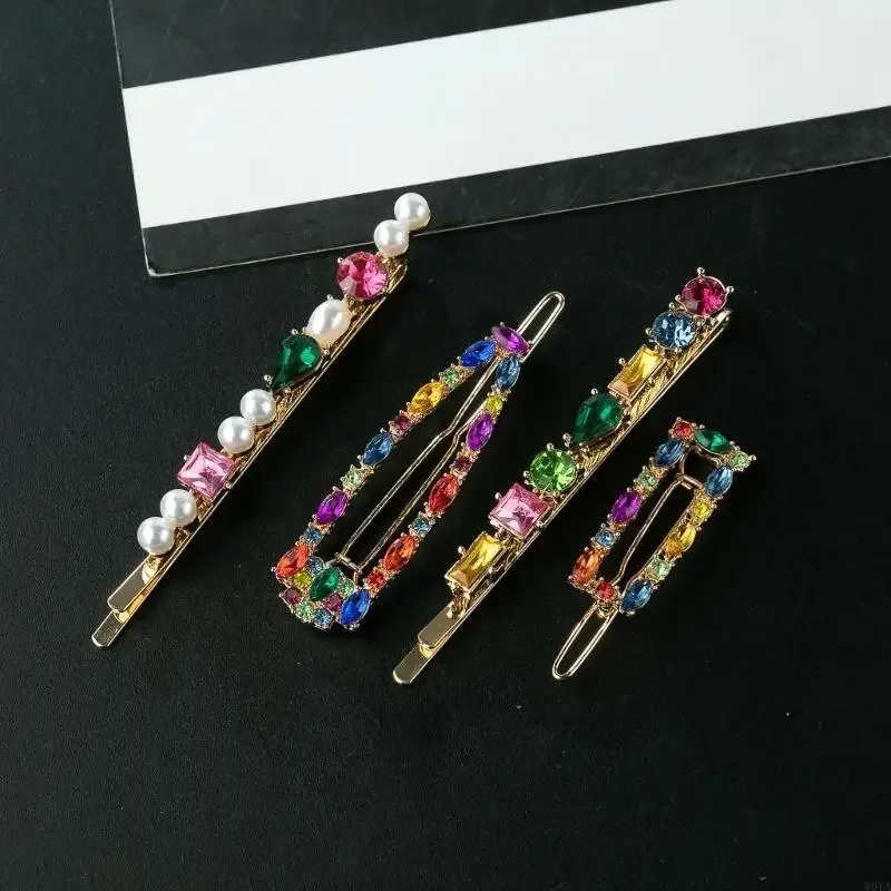 Q5WE 4 Pcs Fashion Crystal Hair Pins Barrettes Sparkling Hair Clips Bobby Pins Wedding Decorative Hair Styling Accessory