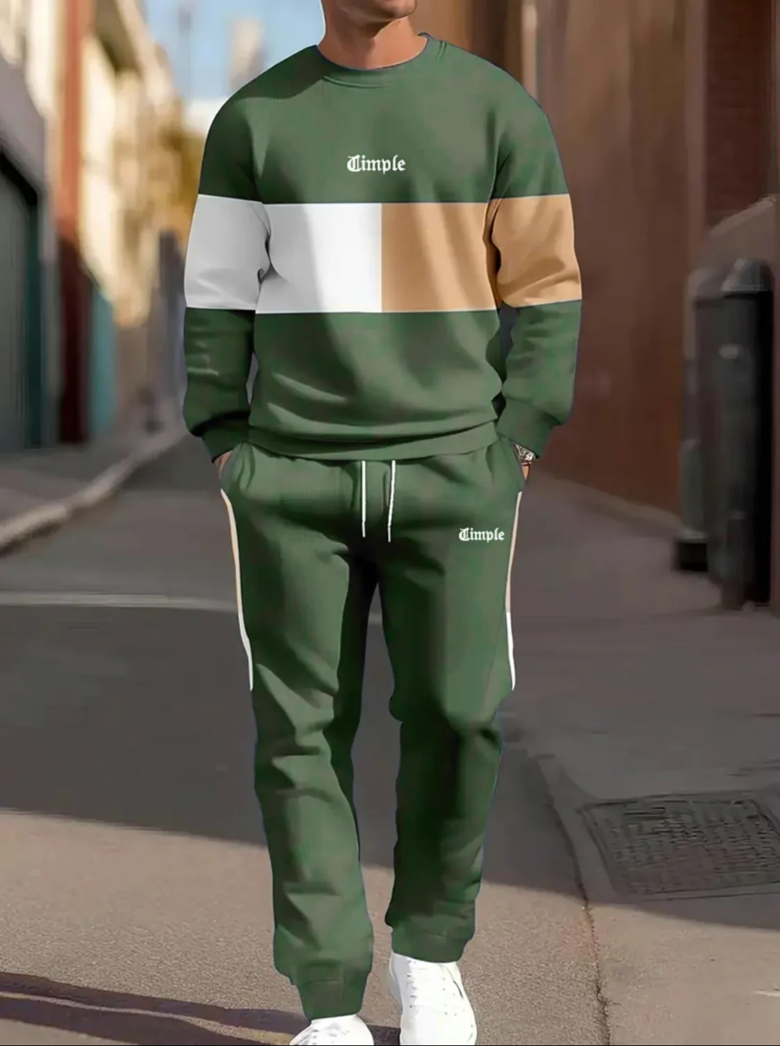 Męski jesienno-zimowy sportowy zestaw w kratę, casualowy, z okrągłym dekoltem, długimi spodniami i długimi rękawami z mankietami, nowość.