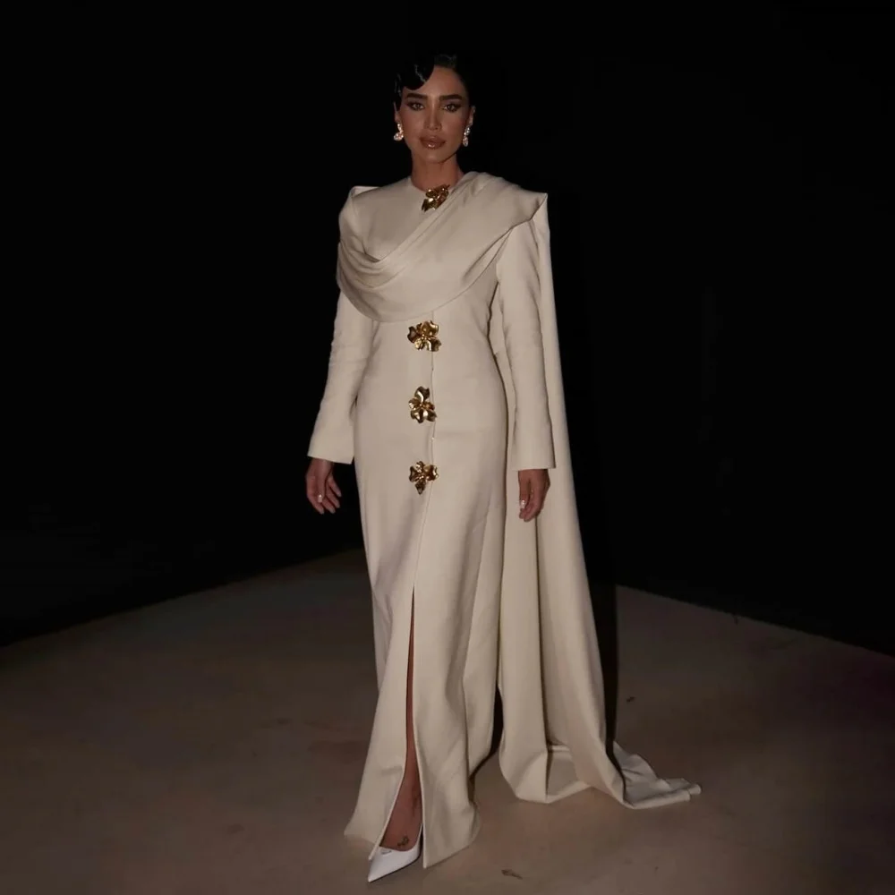 

Customized Exquisite Flower Mermaid Evening Dresses Charming Ruched O-neck Prom Dresses Long Sleeve Party Gown فساتين س