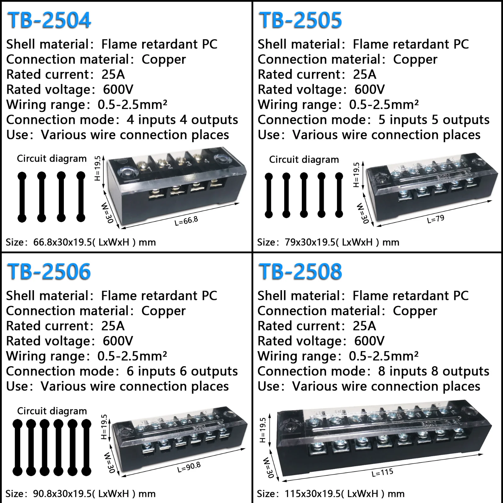 15A/25A/45A 600V двухрядный барьерный винтовой клеммный блок проводной разъем серии TB 3/4/5/6/8/10/12 PIN опционально TB-1503 TB-2503