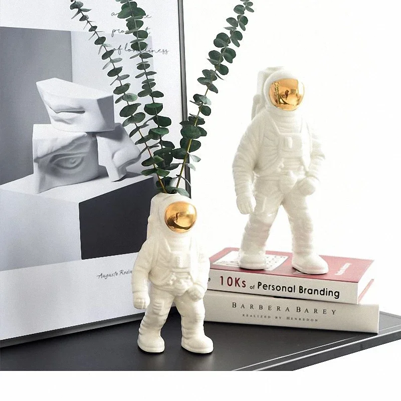 Nordic Style Creative Astronaut Ceramics Vase Spacewalker Statue Ornament Home Decoration Accessories Modern