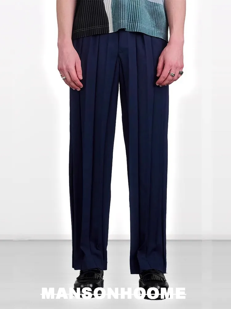 ISSEY 2026 New Arrival Minimalist Collection High-End Design Miyake-Style Wide-Pleated Casual Origami Straight-Leg Trousers