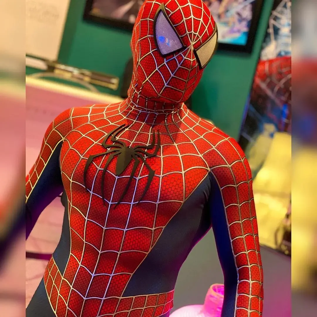 Maguire Raimi Spiderman Cosplay 3D Logo e tuta supereroe Spiderman Zentai abiti Spandex Costume di Halloween disfrattes adulto