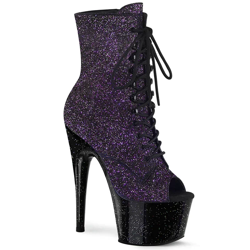 

Sequins Ultra-high Heel Nightclub Sexy 20Cm Pole Dance Shoes Laced With Large Size Modern Boots Platform Stripper Fetish