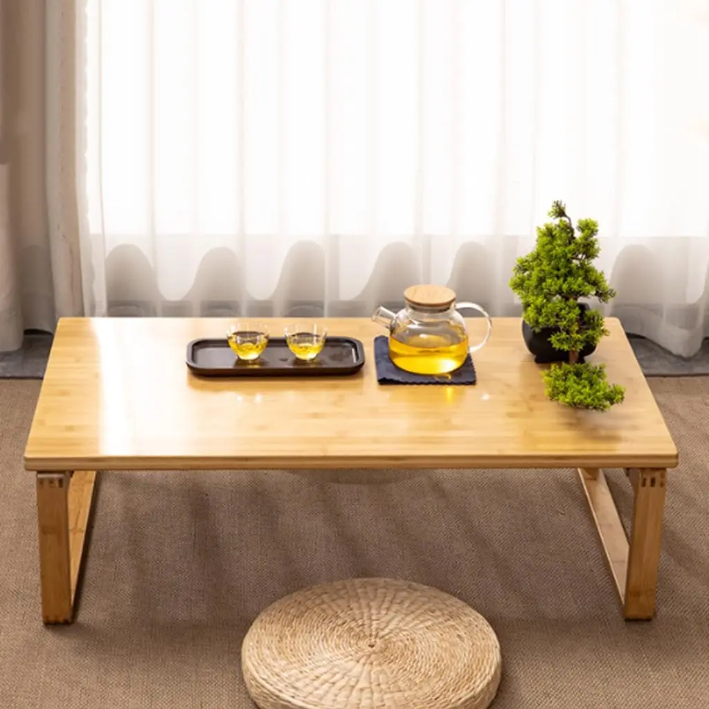 Japanese Style Folding Coffee Table, Portable Tea Table Low Table For Sitting On The Floor, Foldable Bamboo Table Kotatsu Table