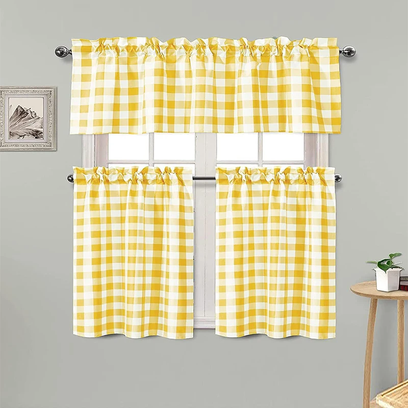 Small Fresh Grid Short Curtains Suitable for Parties Living Rooms Dining Rooms Kitchens Daily Home Decoration