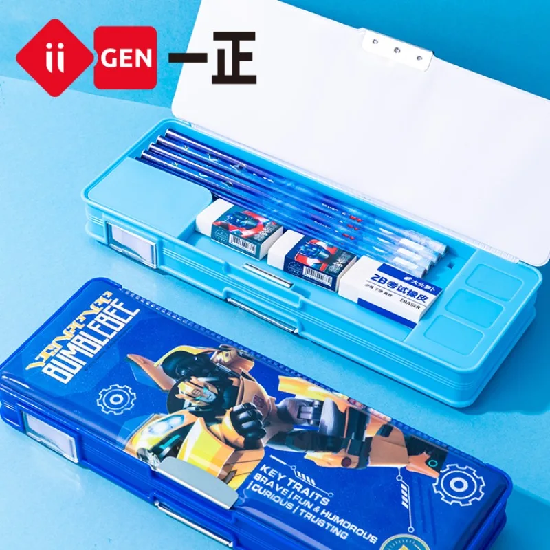 Iigen Yizheng Transformers Stationery Pen Box with Pencil Sharpener Cartoon Students Large Capacity Pencil Case Children Gifts