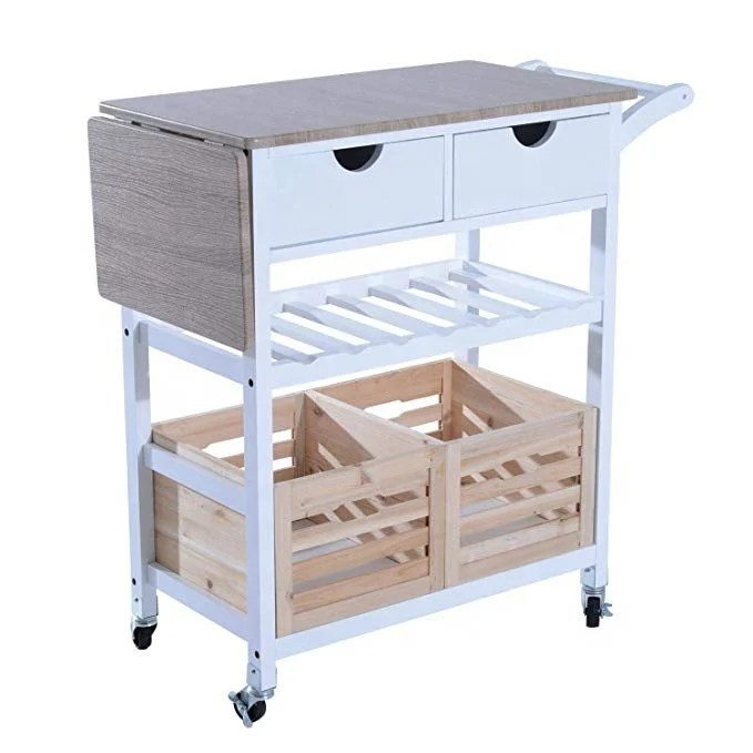 Kitchen Trolley Cart Drop Leaf Table Folding Dining Modern Design Wheels Kitchen Island Storage Utility Cart Portable