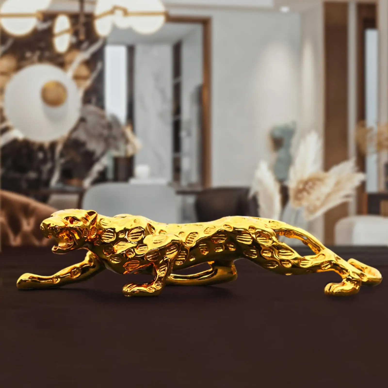 Creative Cheetah Figurine Sculpture Art Crafts for Home Ornament Gold XL