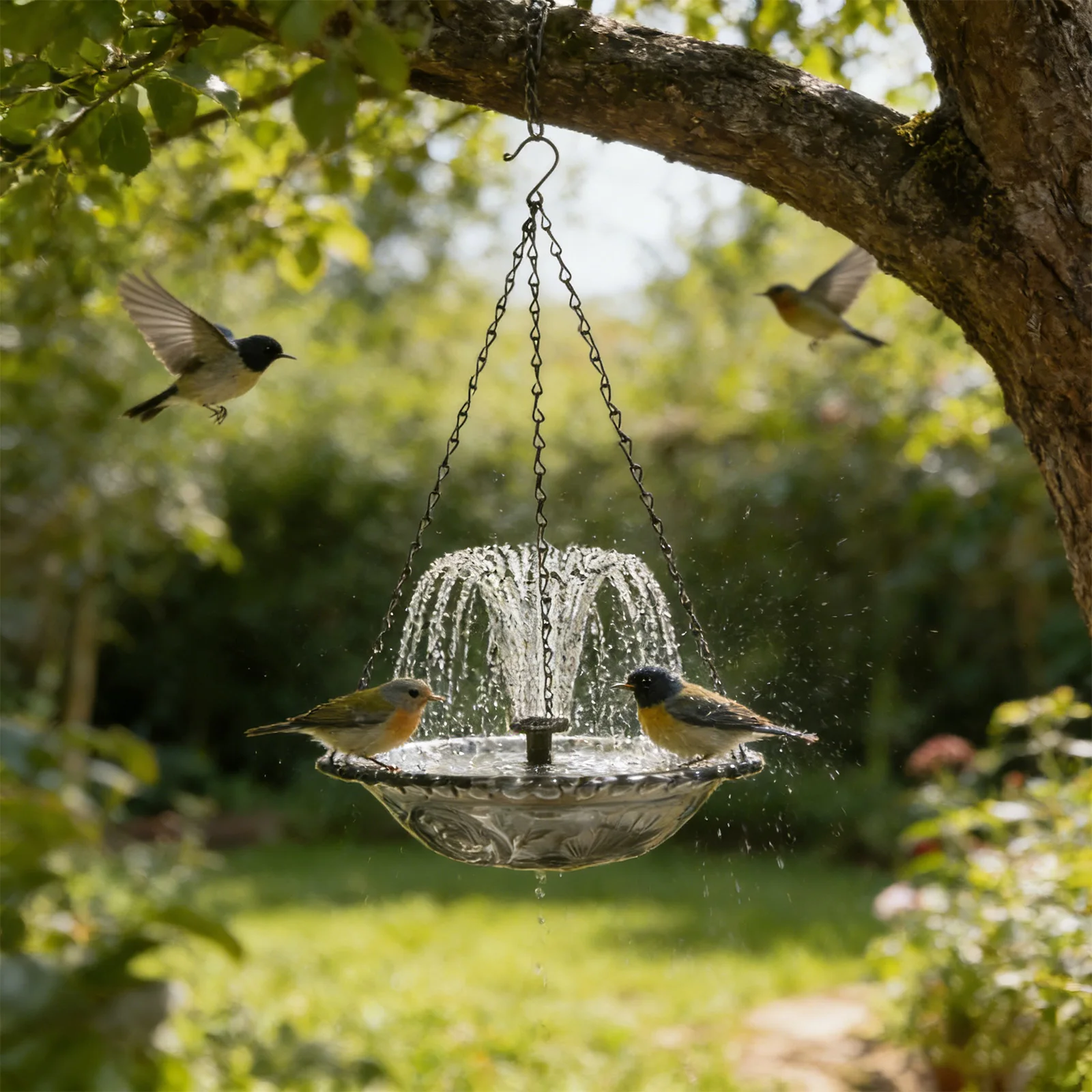 Solar Powered Birdbath with Water Pump Wildlife Feeder Hanging Solar Bird Bath Fountain for Outdoor Garden Backyard Patio Lawn