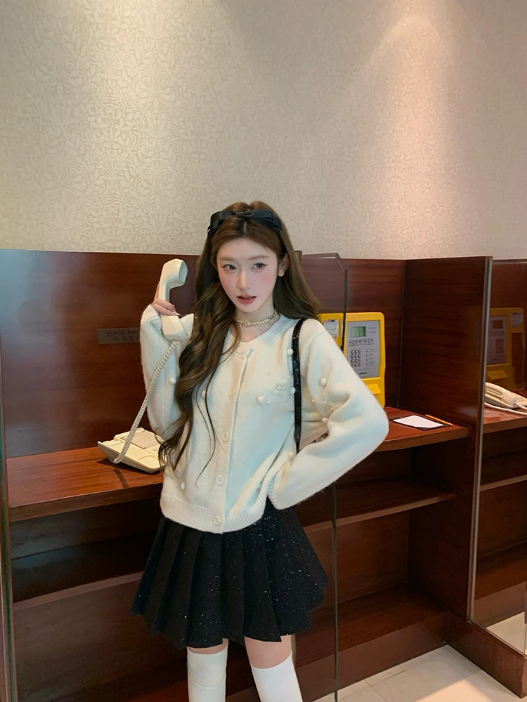 

Женская ультраяркая шерстяная юбка с пайетками Chen Dayu, осенне-зимняя, черная, с высокой талией, А-силуэт, облегающая, плиссированная, короткая юбка