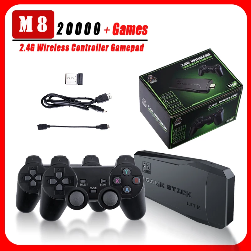 M8 Game Console Built-in  Two-person Wireless Controller 2.4G Stick 4K HD PS1 GBA Video Children's Christmas Gift