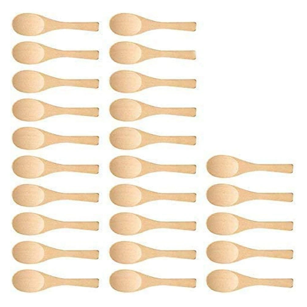 25Pcs Mini Handmade Wooden Spoon Ice Cream Sugar Jam Honey Coffee Teaspoon Kitchen Condiment Salt Mustard Spoon