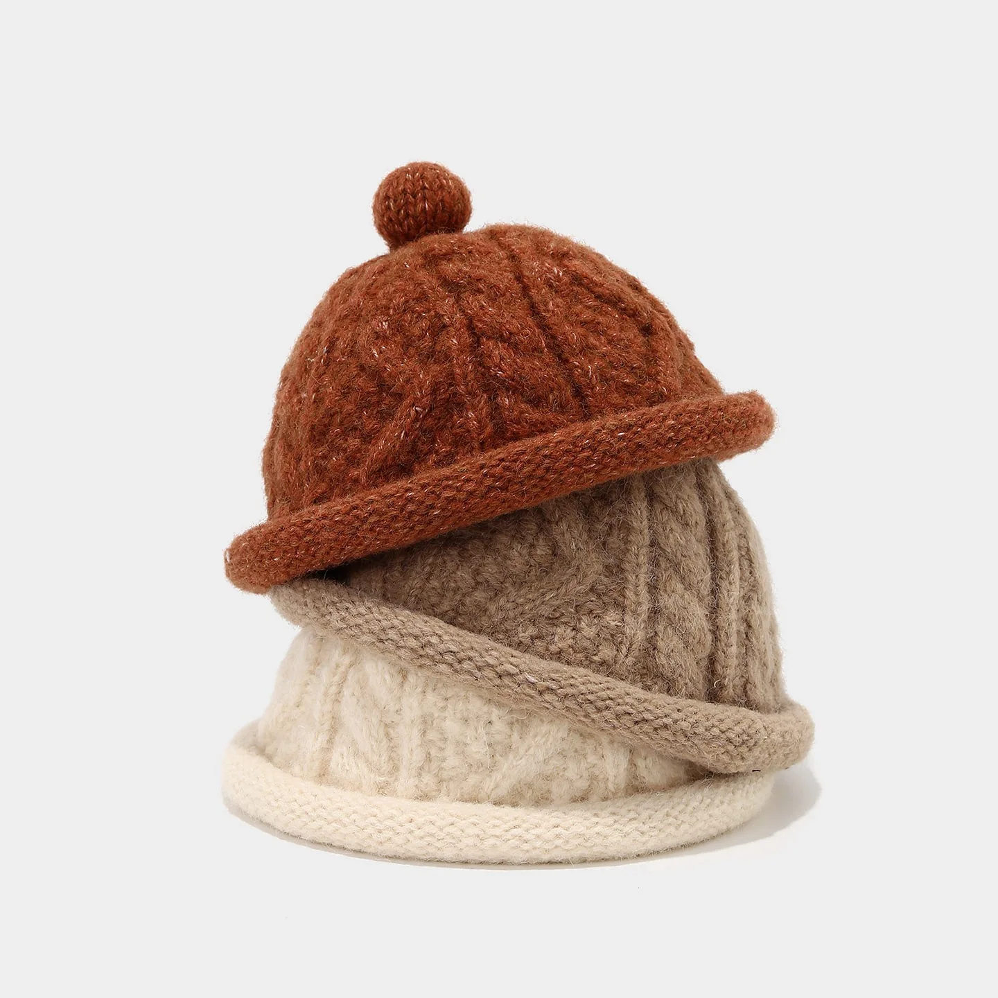 

Autumn Melon Knitted Hat Unisex Retro Hip-hop Cap Rolled Brim Warm Landlord Caps for Women and Men