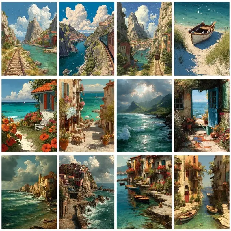 

CHENISTORY Picture By Number Seaside House DIY Painting By Numbers Landscape HandPainted Gift Home Decoration