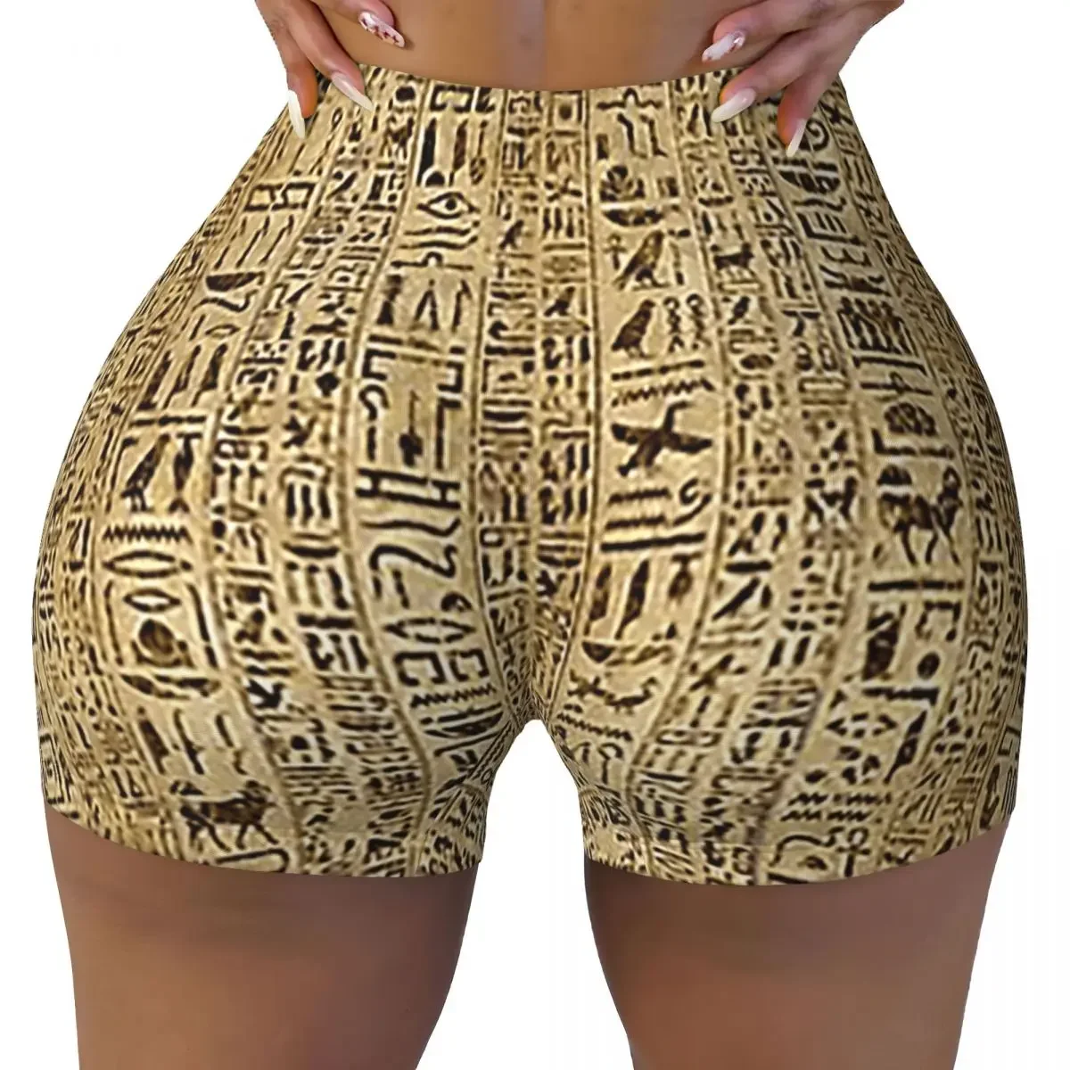 Custom Egyptian Hieroglyphs And Deities Women Gym Workout Running Shorts Athletic Volleyball Biker Yoga Shorts