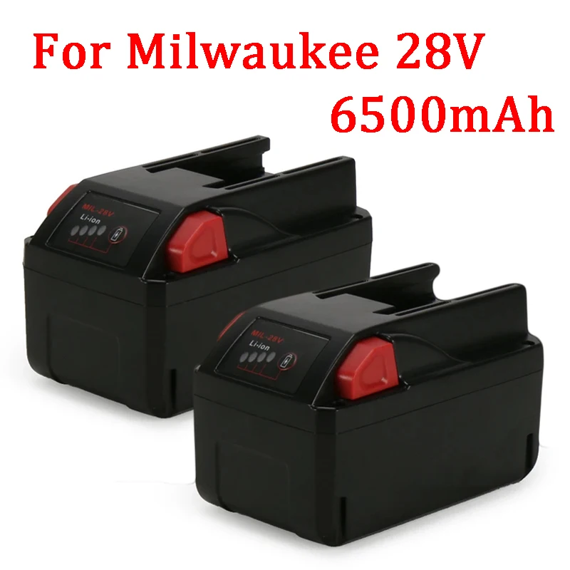 28V 6.5Ah Li-Ion Rechargerable Battery For Milwaukee M28 V28 M28BX M28B 48-59-2819 0730-20 Power Tool 48-11-2830 W/ LED Gauge