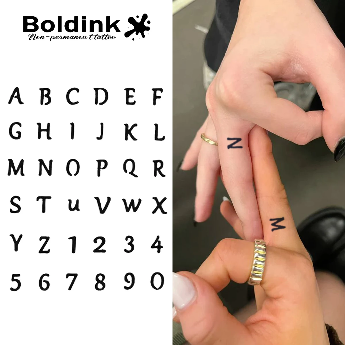 BOLDINK Simple Alphabet Number Tattoo Stickers Fingertip Art Versatile Fashion Decoration 1-2 Weeks Long Lasting Color Holding
