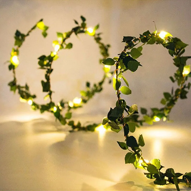 2M Green Leaf String Light Artificial Leaf Vine Garland Fairy Lights Wedding Party Decoration DIY Christmas Glowing Garland