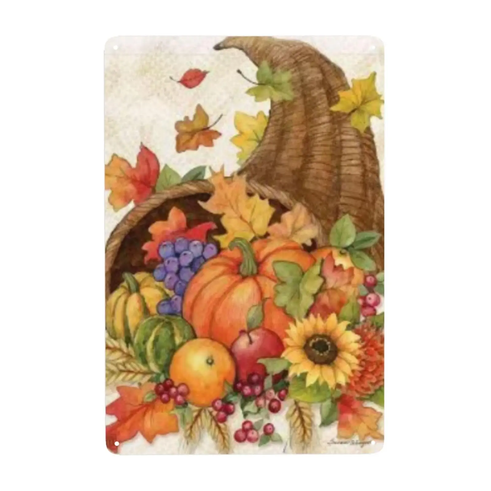 Fall Thanksgiving Cornucopia Garden Metal Tin Sign Poster Plaque Wrought Iron Painting Gift, Autumn Home Wall Decor Sig